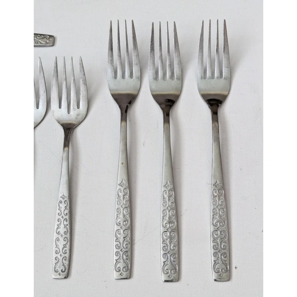 Vtg MCM Stainless Imperial Scroll Cadiz Japan Flatware Spoons Forks (Lot of 21)